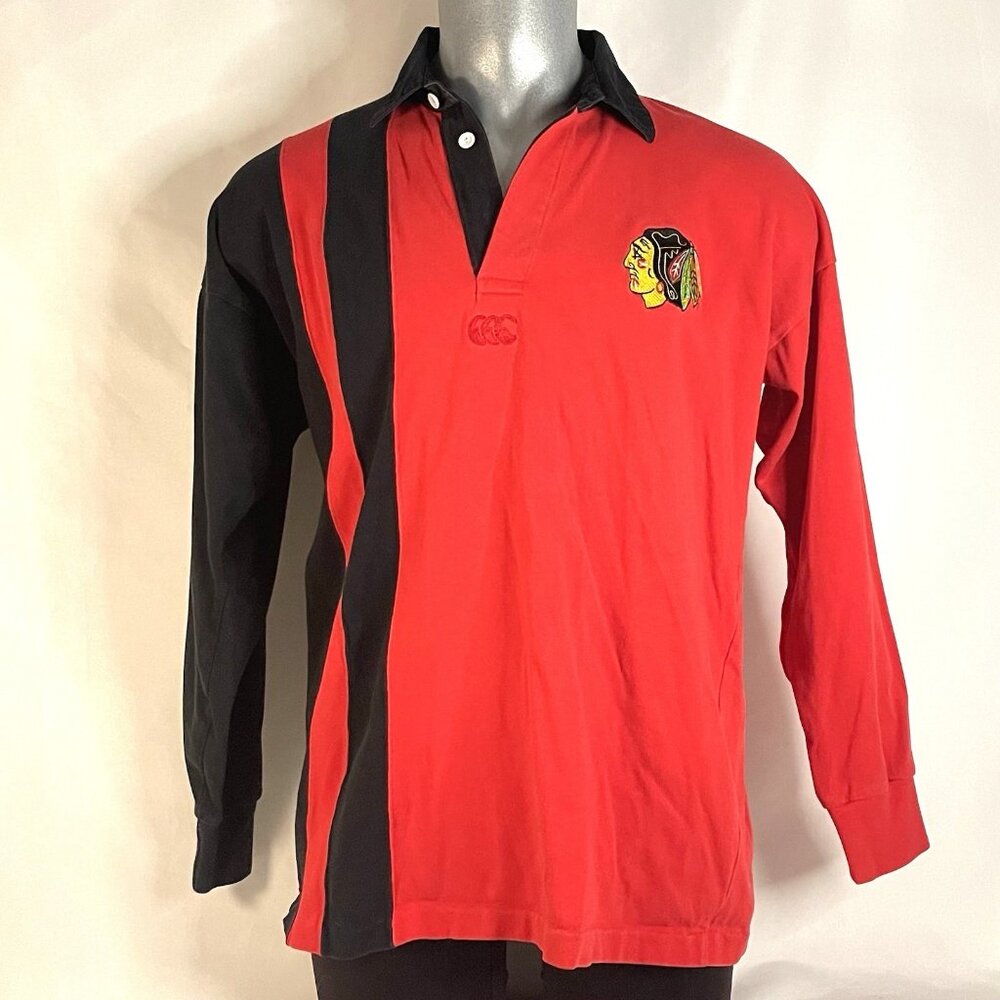 Vintage Canterbury of New Zealand Chicago Blackhawks NHL Rugby Shirt Mens Large